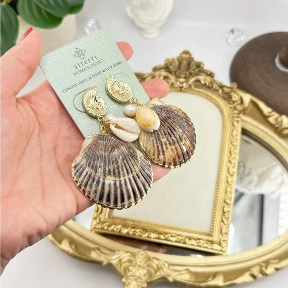 Atterri Genuine Shell & Freshwater Pearl Statement Earrings - Picture 7 of 8